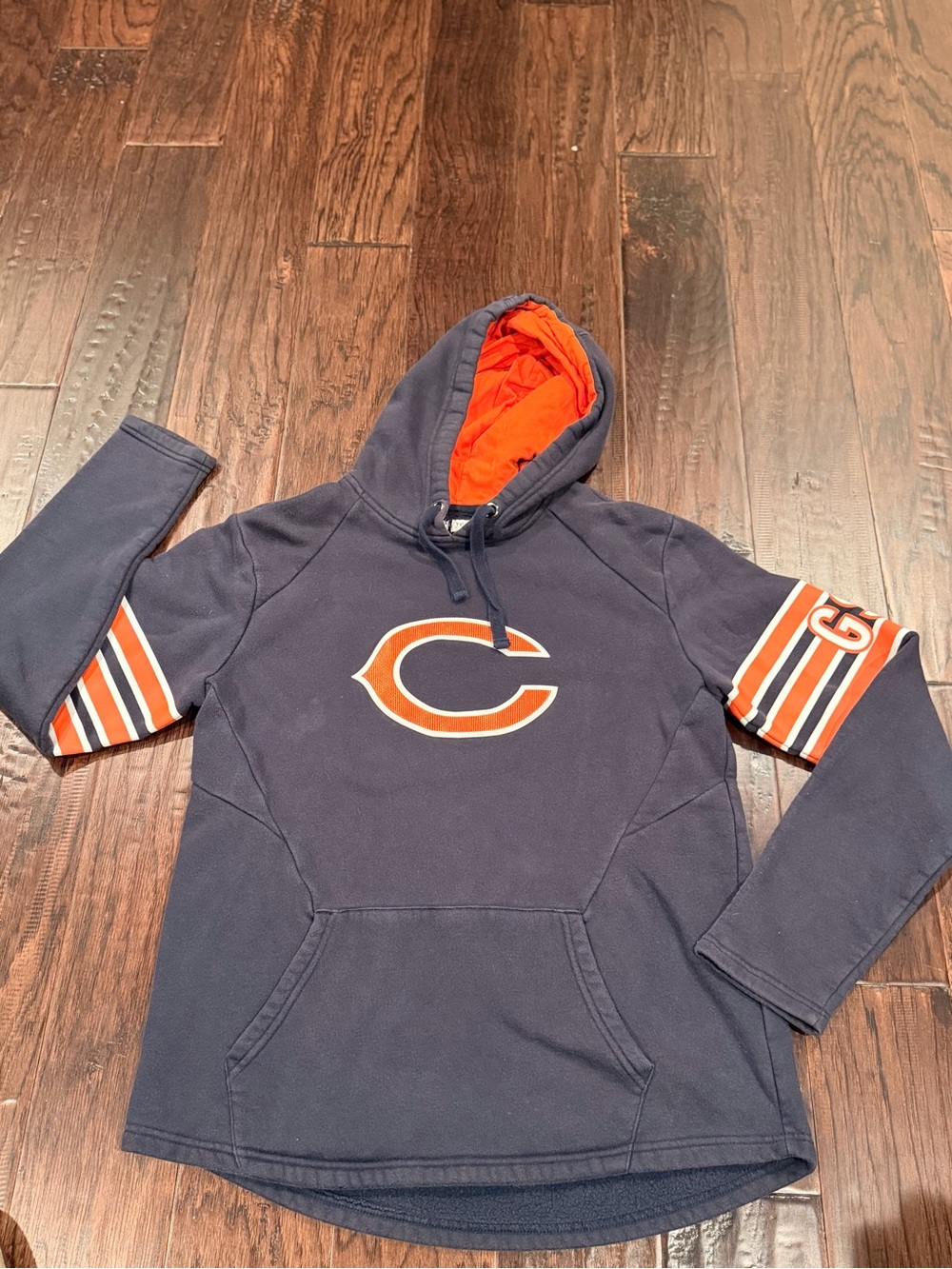 NFL Men's Navy and Orange Crewneck Hoodie with Team Logo